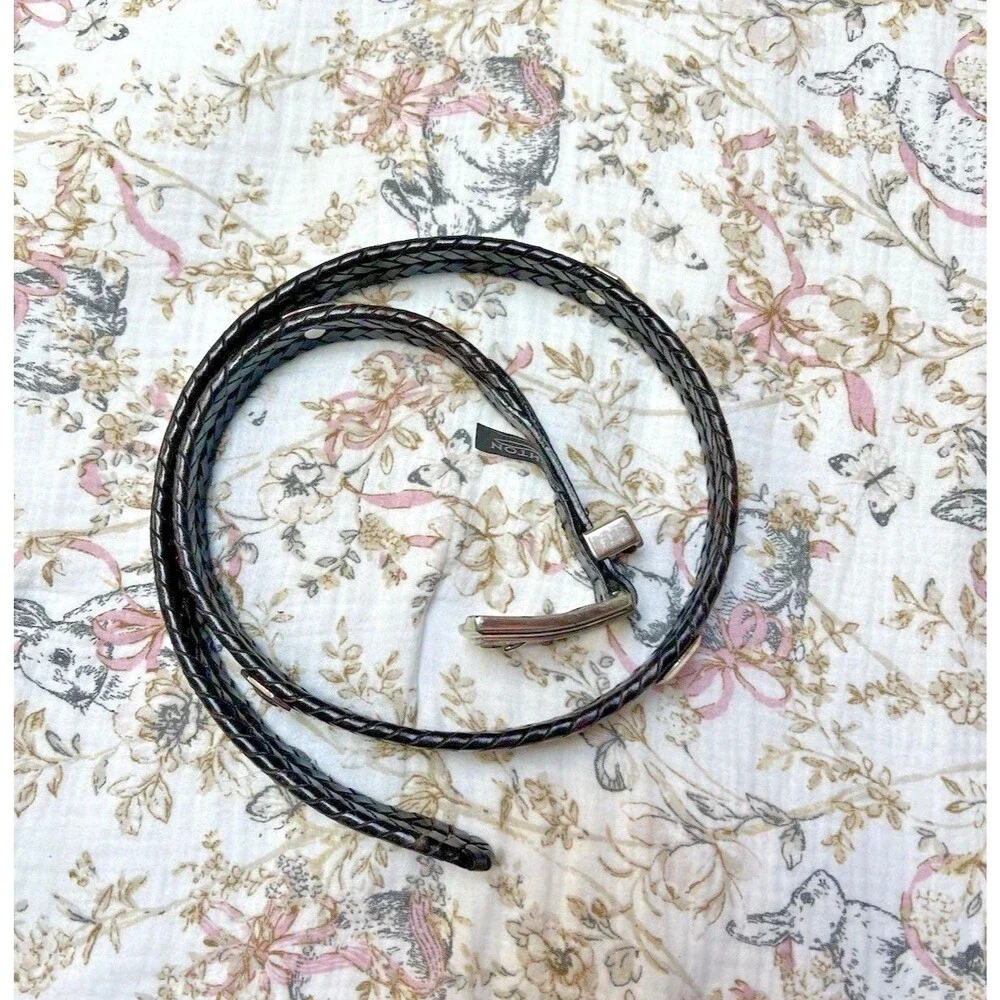 Brighton Size L 34 Brown Leather  Braided Belt Silver Accents & Buckle #Q2103